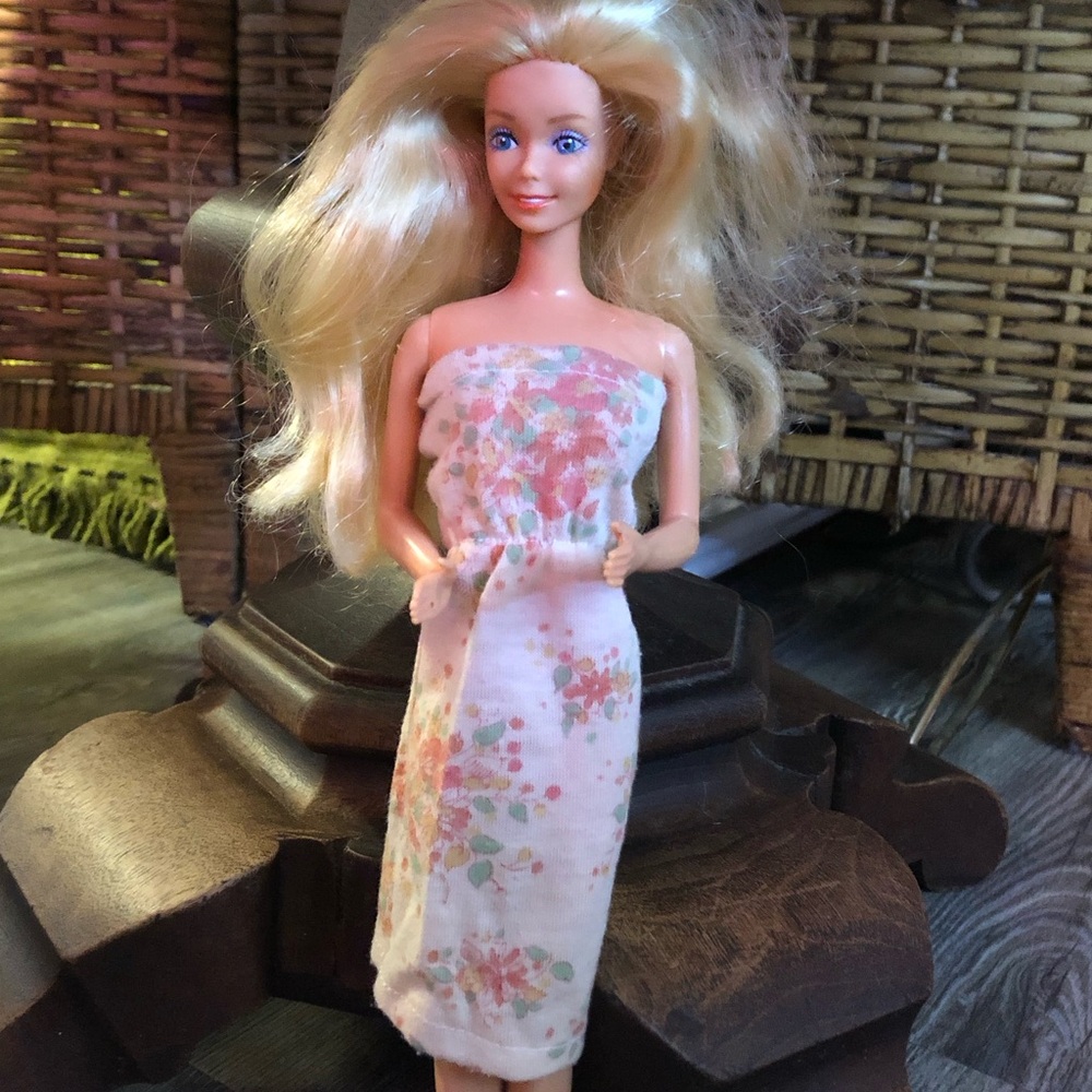 Hand Crafted Floral Strapless Barbie Doll Dress / circa 1980’s